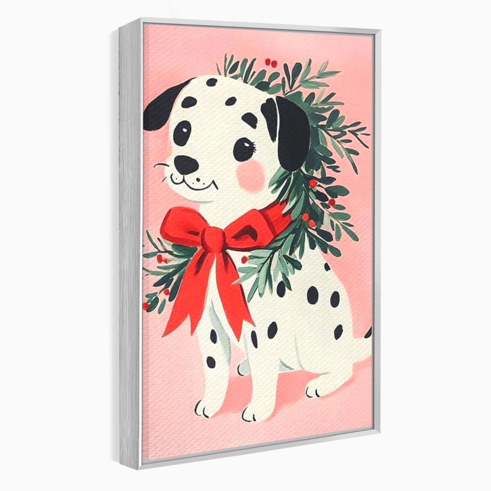Tablou canvas cu tablou canvas cu catel dalmatian, in rama de aluminiu argintiu